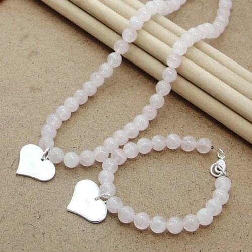 High Quality Bridal Jewelry Sets 925 Silver Pink Crystal Heart Pearl Necklace Bracelet Sets for Women Gift