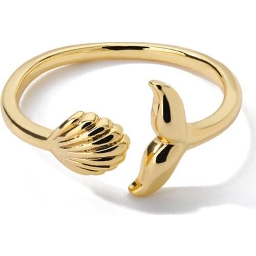 2020 Trend Rings for Women Girl Couple Finger-Ring Gold Cute Seashell Caudal Fin Adjustable Wedding Valentines Day Jewelry Gift