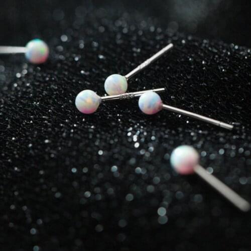 S925 Silver Opal Earrings Female Simple Fashion Earring Personality Temperament Color Pattern Mini Jewelry