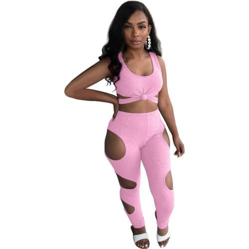 Women Fitness Tracksuit 2 Pieces Set Slim Crop Top Cut Out Hole Leggings Active Wear Outfits Skinny Stretch Wear