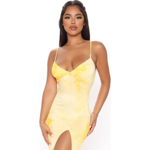 Womens Sexy Sleeveless Summer V-Neck Sling Long Skirt Printed Split Dress