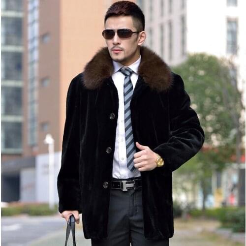 Winter thicken warm faux fur coats mens leather jacket slim mink fur coat men medium-long overcoat jaqueta de couro plus size