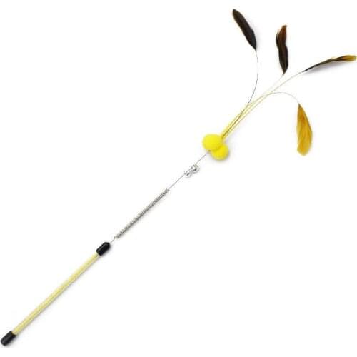 1pc Colorful Cat Stick Toy Funny Spring Plush Ball Kitten Feather Wand Toy Cat Ribbon Play Wand With Bell Pet Cat Accessories