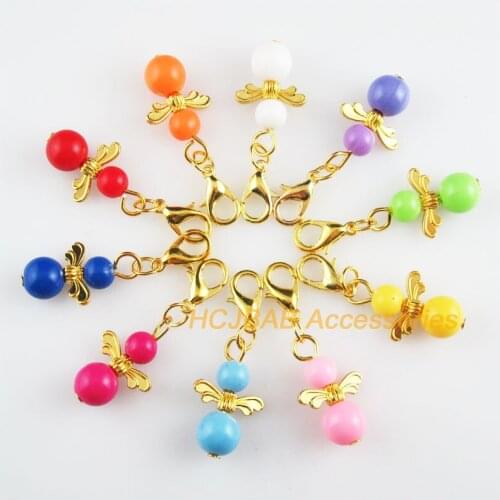 10 New Tiny 13.5x22mm Angel Charms Mixed Solid Acrylic Gold Color Retro With Lobster Claw Clasps