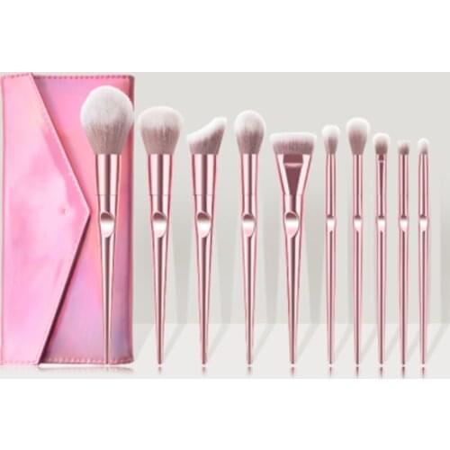 10pcs plastic blue cute color candy make up brushes set synthetic vegan gift cosmetics makeup tools