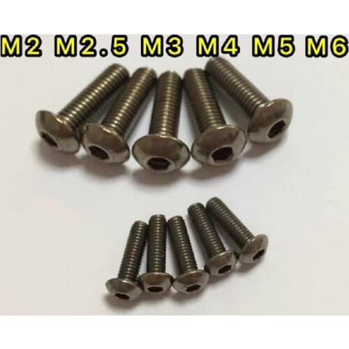 10PCS M2 M2.5 M3 M4 M5 M6 GB70.2 ISO7380 Pure Titanium Hexagon socket Column Head titanium screws TA2 Ti fasteners