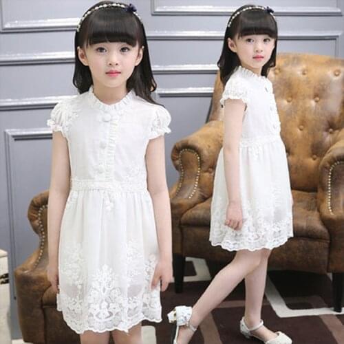 2021 Girl Evening Dress Children Clothing Summer Girls Party Dress Cotton Knitting 2-14Y Kids Embroidery Short-sleeved Dress