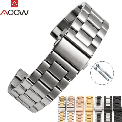 3 Pointer Solid Stainless Steel Strap 18mm 20mm 22mm 24 Folding Buckle Quick Release Men Metal Replacement Bracelet Watch Band