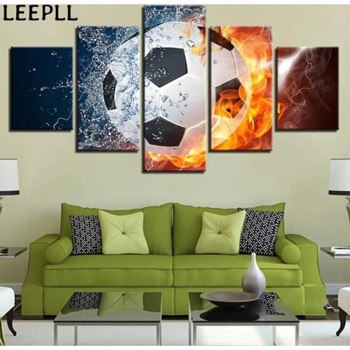 5 Pieces Hot Soccer Football Water And Flame Art Canvas Pictures Nordic Modern Style Posters For Living Room Decorative Painting