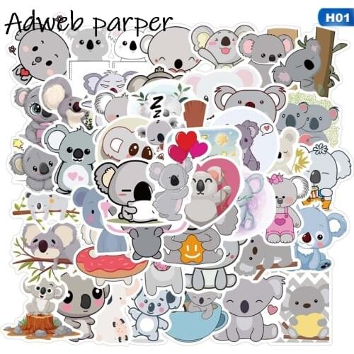 50pcs Cartoon Animal Koala Series Sticker Waterproof Self-adhesive Material Childrens Toy Sticker DIY Skateboard Luggage