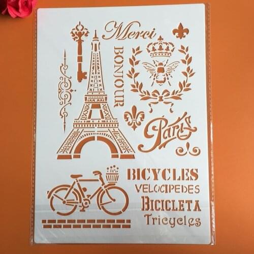A4 29 * 21cm Tower Bike DIY Mold Wall Painting Scrapbook Coloring Embossed Photo Album Decorative Paper Card Template