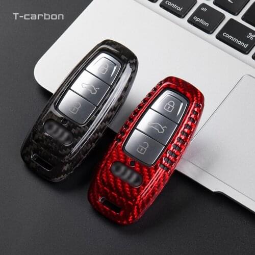 For Audi A6 C8 A7 A8 Q8 2018 2019 2020 2021 Remote Key Case Cover Key Fob Holder Shell Real Carbon Fiber Car Accessories Styling