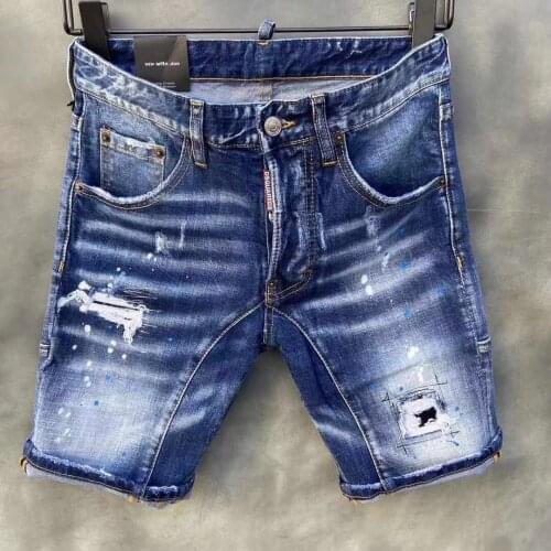 2021 New Denim Five-Ppoint Straight Casual Iinkjet Trend Mens Pants 2069-1