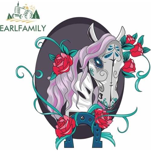 EARLFAMILY 13cm x 12.8cm For Sugar Skull Refrigerator Car Stickers Waterproof Decal 3D Custom Printing Car Door Protector Decor