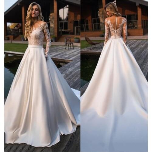 Elegant Lace Wedding Dress Vestidos de novia 2019 Simple A Line Bridal Dress O-Neck Sexy Romantic Floor Length Wedding Gowns