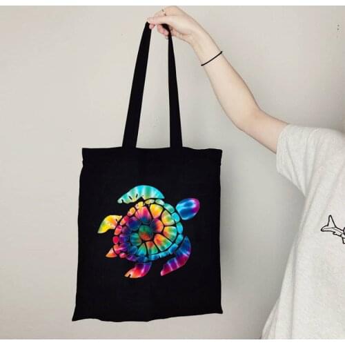 Tie Dye Turtle Canvas Bag Reusable Custom Bags with Logo Tie Dye Turtle Reusable Shopping Bag Eco Friendly Products Cartoon