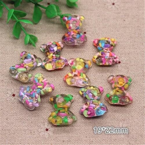 10pcs 19*22mm Kawaii Resin Transparent Bear Filled Colorful Polymer Flatback Cabochon Miniature Art DIY Hair Clip Decoration