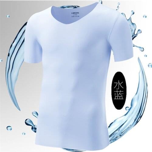 2 Pieces Summer mens Ice Silk T-shirt Vest v-neckwuhen Non-marking Vest Sports Fitness Plus Size Sleeveless Bottoming Shirt