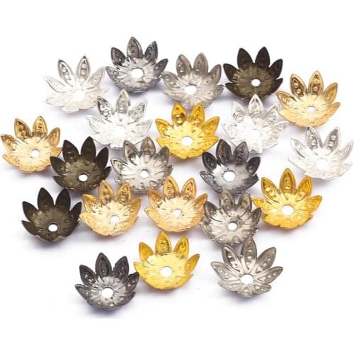 100pcs 8-10mm Lotus Flower Metal Loose Spacer Bead Caps Cone End Beads Cap Filigree For DIY Jewelry Making Necklace Accessories
