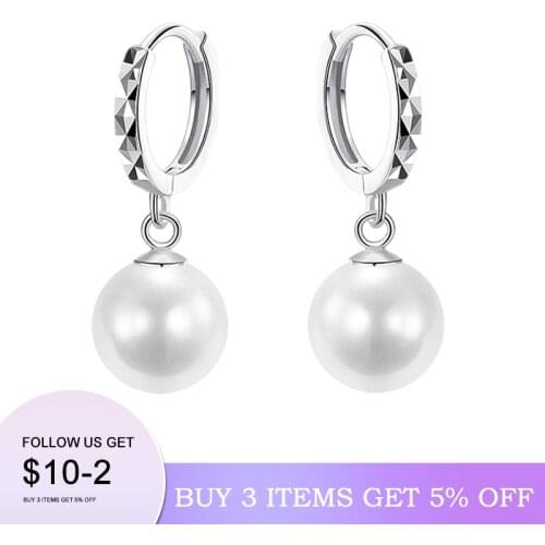 Trendy Elegant Created Big Simulated White Pearl 925 Sterling Silver Cubic Zircon Earrings For Women Girl Gift Jewelry