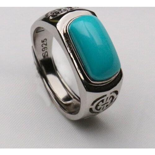 NewOriginal Design Original Ore Inlaid Natural Turquoise Silver Ring Face Men and Women Jewelry Accessories