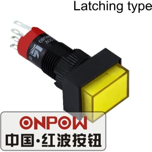 ONPOW 10mm 1NO1NC Red/Green/Blue/Yellow/White Latching on/off Rectangle Plastic Push button Switch (LAS3J-11Z) CE,ROHS