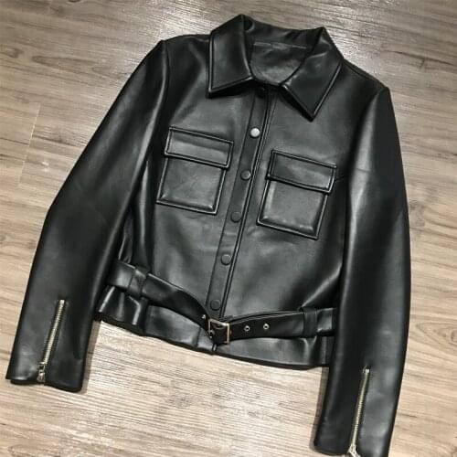 Sheep real genuine ladies leather shirt women sheepskin jacket