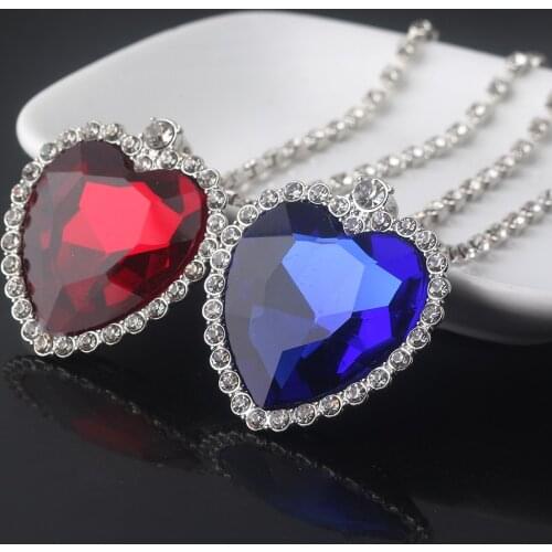 Classic Movie TITANIC Heart Of the Ocean Necklace Love Forever Blue Red Crystal Pendants Necklace Women Wedding Jewelry Gift