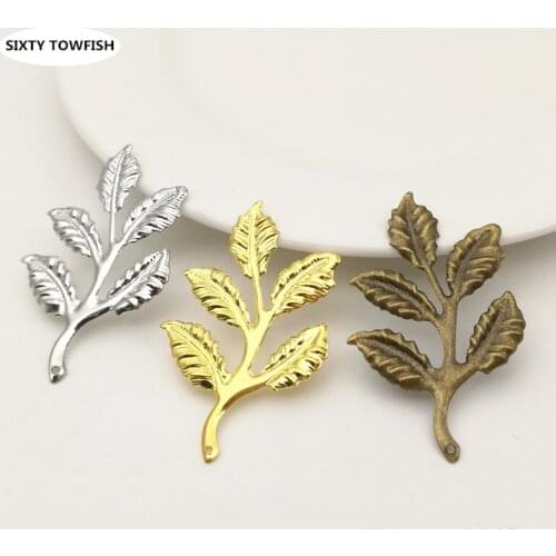 20 Pieces 50x30mm Gold color/Antique bronze/White K Metal Filigree Flowers Slice Leaves Charms Pendant Jewelry Accessories