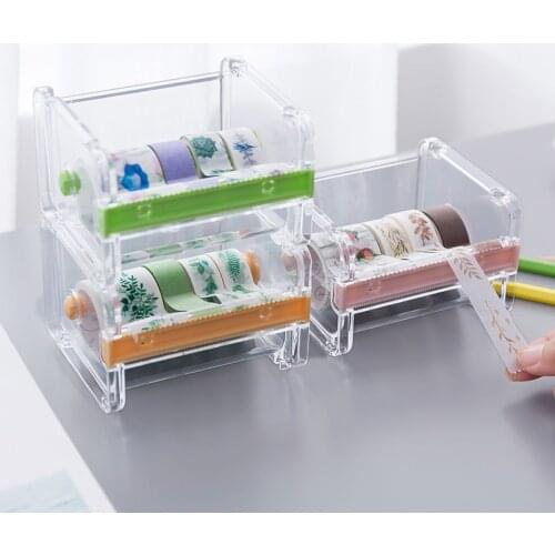 Creative Transparent Adhesive Tape Dispenser Japanese Stationery Masking Tape Cutter Washi Tape Storage Organizer School Supply