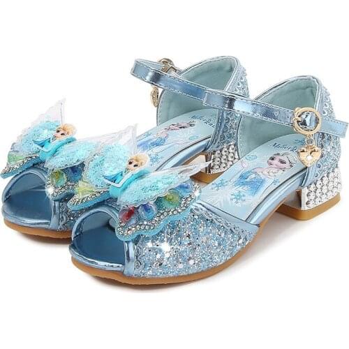 Disney childrens high heel princess party shoes summer new girls sandals baby childrens shoes little girl crystal shoes 23-36