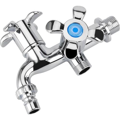 ABS Washing Machine Faucet Sink Basin Water Tap with Double Spout&Handle G1/2 Tail Handle