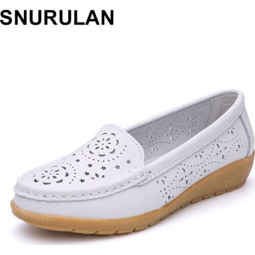 SNURULAN 2020 Summer Women Leather Moccasins Casual Shoes Mother Loafers Soft Leisure Flats Woman Driving Ballet Shoes