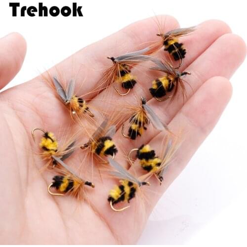 TREHOOK 10pcs #10 Bionic Bee Fly Fishing Flies Dry Artificial Lures Trout Fly Tying Materials Floating Lure Fishing Flies Bait