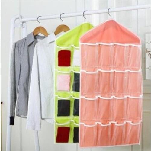 Clothing Hanger Closet Shoes Underpants Storage Bag 16 Pockets Foldable Wardrobe Hanging Bags Socks Briefs Organizer