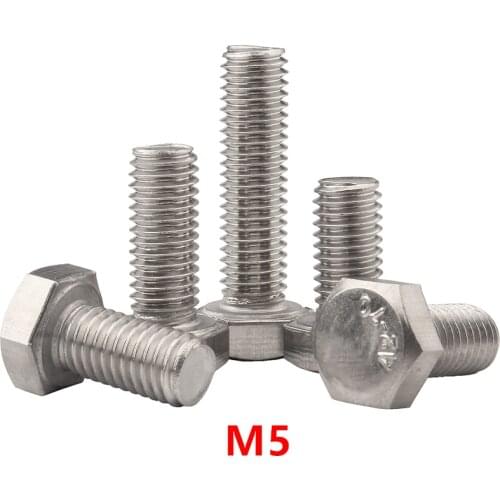 10pcs M5 Hexagonal Screws DIN933 External Hex Hexagon Head Cap Screw Bolts A2-70 304 Stainless steel M5*8/10/12/16/20/25/30/35mm