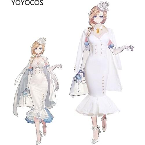 YOYOCOS Azur Lane HMS Hood Cosplay Costume New Fashion White Long Dress Windbreaker Sexy Thin Trench Game Cosplay High Quality