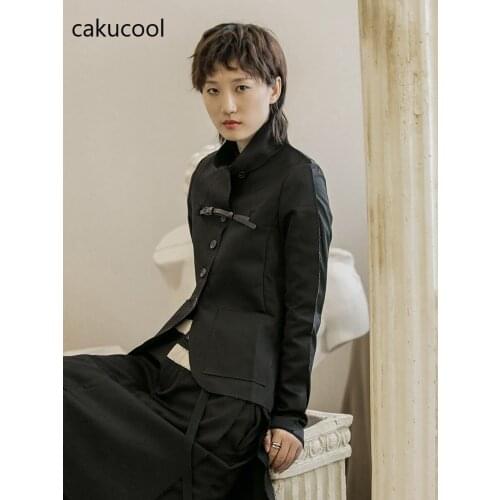 Cakucool2019 autumn dark wind stitching cut fur trimmer jacket temperament tunic jacket female