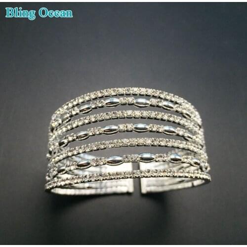 Crystal Ladies Bracelets Gold Stretch Chain Cuff Bangle for Women Rhinestone Charm Elastic Bracelet for Women Girls Gift