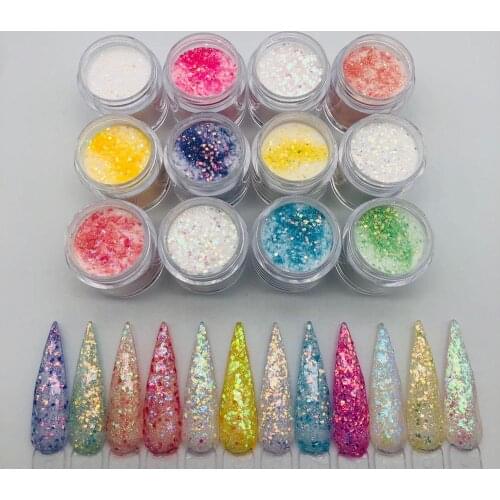 10ML/Box Acrylic Powder& Liquid For Nails Holographic Unicorn Dandruff Mix Pigment Glitter Dust Acrylic Dipping Powder 256ch