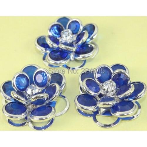 20PCs 24mm Dark Blue Silver Plated Rose Flower Round Rhinestone Garment Accessory Embellishment Findings Connectors Jewelry DIY