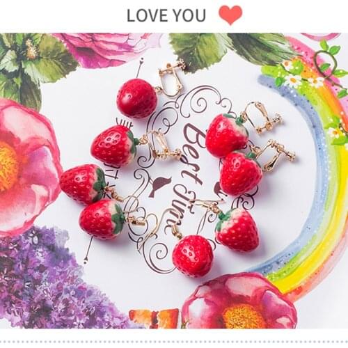 2019 Korean Style Cute Strawberry non pierced earrings For Women Fashion Ear Jewelry Gift