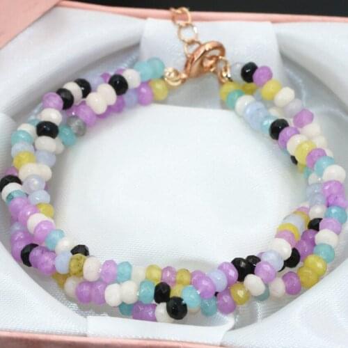 3 rows romantic 2*4mm abacus faceted multicolor jades chalcedony stone beads multilayer bracelets gifts jewelry 7.5inch B2788
