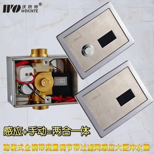 Automatic induction toilet flushing device with button and filter screen concealed AC / DC squatting toilet flushing valve