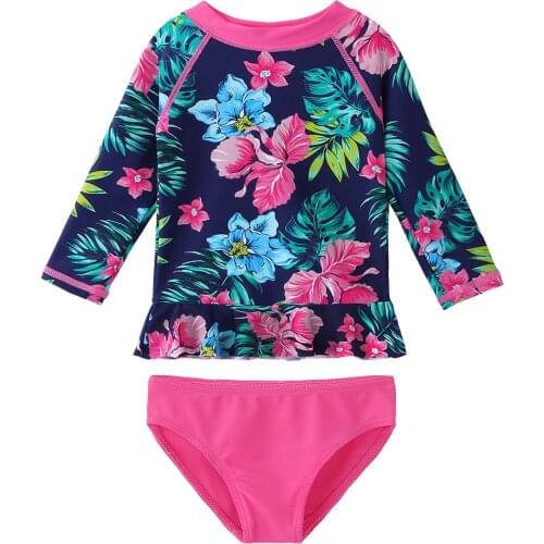 BAOHULU Summer Navy Print Girls' Swimsuit Long Sleeve UV (UPF50+) Kids swimwear Rash guards Children Two-Piece Swimming Suits
