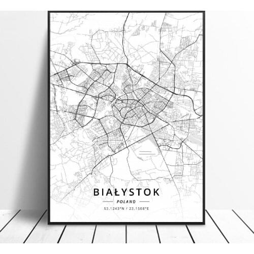 Bialystok Krakow Szczecin Wloclawek Zielona Gora Wroclaw Poland Canvas Art Map Poster