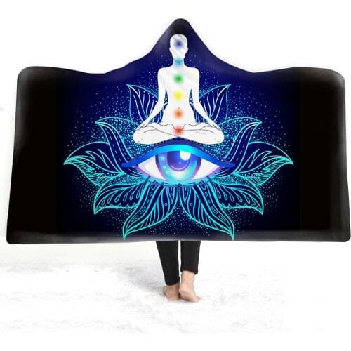 Free shipping Gift Buddha Lotus All-seeing Eye Yoga Mandala Pattern Adult Kids Sherpa Fleece Hooded Blanket Travel Sofa Throw
