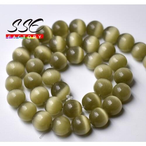 Olive Green Opal Natural Cat Eye Beads Round Loose Spacer Bead for Jewelry Making DIY Bracelet Necklace 4/6/8/10/12MM 15"strands