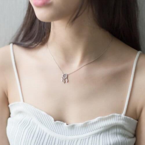 Modian Shining Zircon Luxury Dreamcatcher Leaves Sterling Silver 925 Pendant Necklace for Women Adjustable Necklace Fine Jewelry