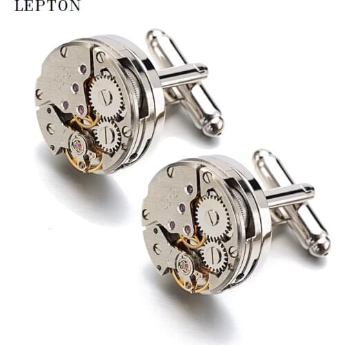 Men Business Watch Movement Cufflinks of immovable Lepton Steampunk Gear Watch Mechanism Cuff links for Mens Relojes gemelos